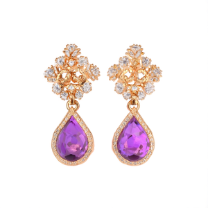 Purple Victorian Diamond Jewelry Set-Gold Plated Water Drop Designer Bridal Earring Set - Product Image 2