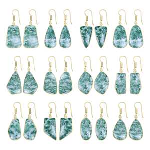 Pendientes de Alta Calidad con Engaste Grande, Ágata Natural en Forma de Árbol, Diseño de Moda con Baño de Oro de 18K - Product Image 1