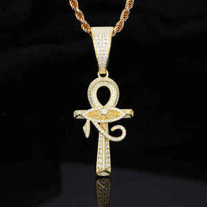 Colgante de Moissanita con Cruz Ankh y Ojo de Horus, Chapado en Oro y Plata, Joyería Brillante Redonda para Fiesta - Product Image 2
