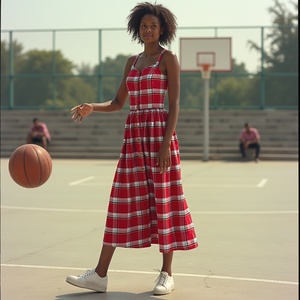 Robe d'été en coton à carreaux rouge, bleu blanc pour l'été climat chaud robe de tous les jours pour femmes avec bretelles réglables - Product Image 6