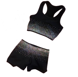 Ensemble de shorts de cheerleading pour adultes, imprimé pailleté, dégradé de couleurs, spandex, polyester, design sans couture, vêtements de sport - Product Image 4