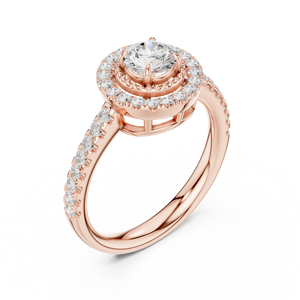 Anillo de compromiso clásico con pavé de moissanita de color D, corte redondo, halo de diamantes y brillo, en plata chapada en oro rosa - Product Image 3