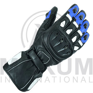 Gants de course en cuir à doigts entiers avec accents bleus, sangle de poignet réglable pour le motocross, homme - Product Image 5