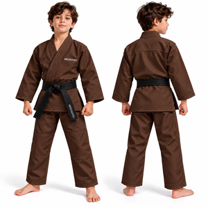 Kimono de karaté marron personnalisé pour jeunes, uniforme d'arts martiaux pour enfants, tenue d'entraînement de judo avec ceinture, kimono de karaté blanc - Product Image 1