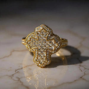 Baguette Round Moissanite Classic Prong Setting Cross <b>Ring</b> <b>for</b> <b>Men</b> Iced Custom Luxury Hip Hop Jewelry Christian Religious Gifts - Product Image 3