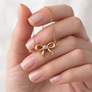 Collier Nœud Tendance Or 2026 pour Femme, Or Jaune 14K, Diamant de Laboratoire 0.05ctw E VVS, Cadeau Minimaliste, Usage Quotidien - Product Image 6