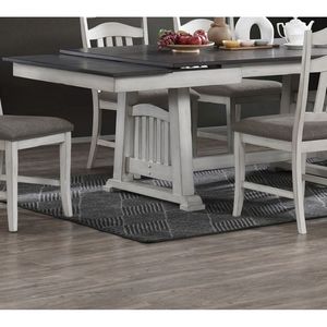 Tavolo da Pranzo Contemporaneo Monoblocco con 2 Prolunghe Estraibili, Finitura Bianco Antico e Grigio per Cucina e Sala da Pranzo - Product Image 2