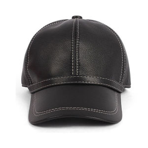 Casquette de baseball en cuir PU en gros, 6 panneaux, réglable, couleur unie, style décontracté, avec logo brodé sur le pan droit - Product Image 4