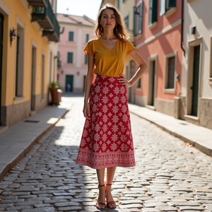 Falda envolvente de playa de algodón puro estilo gitano para niñas del fabricante al por mayor en rojo rosa copo de nieve en cascada fucsia - Product Image 2