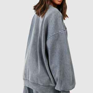 Sweat-shirt à col rond pour femme, effet délavé, haute qualité, prix bas, logo personnalisé, sweat-shirts pour femmes - Product Image 3