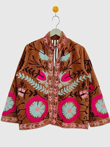 Hand Embroidered Floral Mandarin Collar Jacket Full Sleeve Cotton Women'<b>s</b> Plus Size Spring Wear Prairie Chic Style - Product Image 3