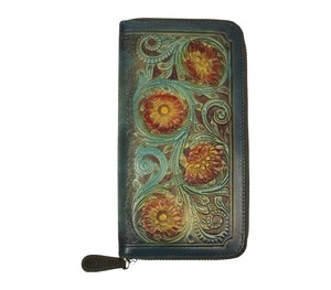 Elegant Handmade Leather Ladies Long <b>Wallet</b> Stunning Pattern Multiple Card Slots <b>RFID</b> <b>Blocking</b> Secure Zip Closure Stylish - Product Image 1