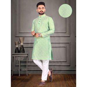 CRÉATEUR JACQUARD TISSANT KURTA AVEC PAYJAMA EN COTON MENTHE - Product Image 1