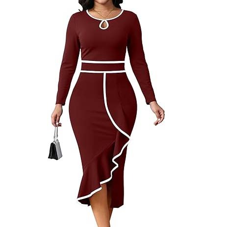 short straight dress styles for church ONTINVA Church Dresses for Women 3/4 Sleeve Bodycon Rose Ruffle Vintage Wear to Work Pencil Midi Dress Party Formal (Green,S,Small) at Amazon Women's Clothing store
