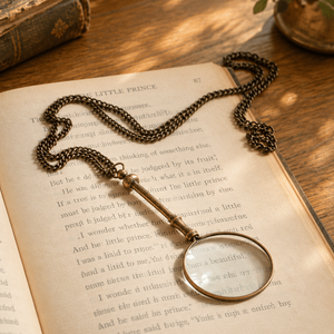 Antiqued Brass <b>Magnifying</b> <b>Glass</b> with Chain Vintage Style Handcrafted Metal Reading <b>Magnifier</b> Decorative Collectible Gift - Product Image 2