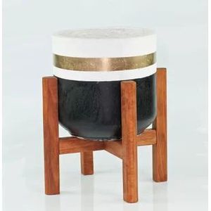 Maceta Minimalista de Metal con Soporte de Madera, Diseño Wabi Sabi en Negro Glaseado, Macetas de Interior - Product Image 6