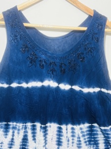 Túnica sin mangas estilo bohemio para mujer, color azul oscuro, con cuello redondo y efecto tie-dye |   Vestido Casual Holgado de Verano con Corte Evase a la Moda - Product Image 2