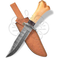 Couteau de survie Bowie en acier Damas pour la chasse, le camping et la randonnée, durable et multi-usages, avec manche en os de chameau