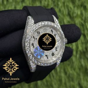 Montre Habillée à Cadran en Cristal Saphir Incrusté de Diamants, Mouvement à Quartz Analogique, Bracelet de 20 mm, Aiguilles Lumineuses, Boîtier Argenté, Bracelet Noir - Product Image 2