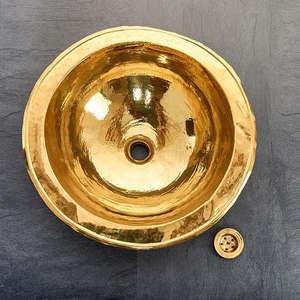 Lavabo de salle de bain en laiton doré de luxe, finition martelée, lavabo sur pied haut de gamme pour la maison, l'hôtel, le restaurant et la décoration intérieure haut de gamme - Product Image 2