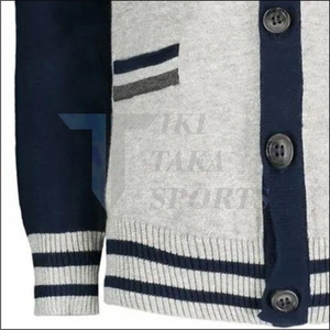 Cárdigan de punto de invierno Tiki Taka Sports para hombre, personalizado, con cuello en V, color sólido, doble bolsillo, patchwork, lana/nailon, un solo botón - Product Image 4