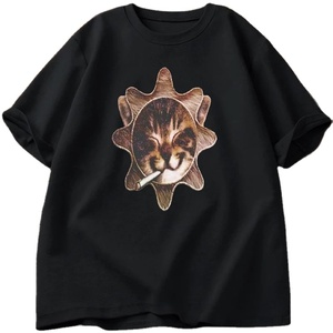 GLO เสื้อยืดแขนสั้นสำหรับผู้ชายเสื้อยืดลายแมวแมว Y2K เรือพิฆาตเสื้อยืดผ้าฝ้ายลำลอง - Product Image 1