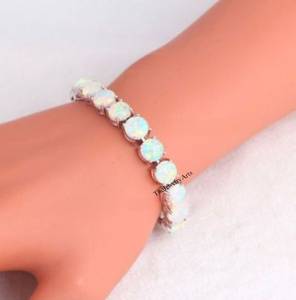 Bracelet en opale naturelle - Bracelet tennis en opale - Bracelet pour femme - Bracelet en argent 925 - Bracelet avec pierres d'opale - Bracelet avec cabochon rond - Bijoux - Product Image 5