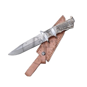 Cuchillo de Caza Premium de Hoja Fija con Mango de Asta de Ciervo, para Uso en Exteriores, con Borde Recto y Funda de Cuero, Regalo para Él, TARJ ENTERPRISES - Product Image 1