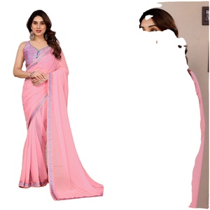 Georgette <b>Satin</b> <b>Blouse</b> & Lace with Floral Pattern Digital Print Eco-Friendly Four Seasons Saree for All Occasions - Product Image 2