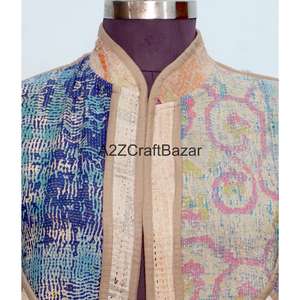 Handmade 100% Pure Cotton Kantha Women's <b>Quilted</b> Breathable Printed Non Woven Floral <b>Pattern</b> Vintage Winter/Autumn <b>Jacket</b> Logo - Product Image 3
