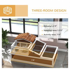 Habitat pour tortues à 3 compartiments, 44'' x 25,5'' x 25'', cage pour animaux de compagnie couleur café avec balcon et 2 étages - Product Image 3
