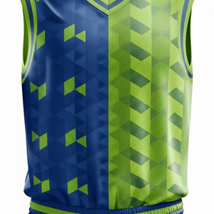 Conjunto de Uniforme de Baloncesto Geométrico Verde y Azul Personalizado, Sin Mangas, Transpirable, Ropa Deportiva para Adultos Hombres, Todas las Temporadas - Product Image 5