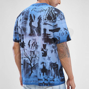 Abstract Graffiti Print Men Oversized Black Blue T Shirt Streetwear <b>Spray</b> Paint Graphic Loose Fit Short Sleeve T-shirts Custom - Product Image 3