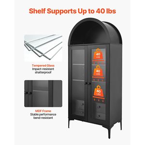 Vitrina Arqueada Alta de 70 Pulgadas con Puertas de Vidrio, Vitrina de 4 Niveles, 2 Estantes Ajustables, Elegante Librería, Vitrinas para Exhibición - Product Image 2