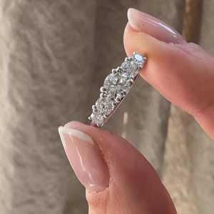 5 Stone Stackable Rings 14k 18k <b>Solid</b> Gold Minimalist Graduated Side Round Lab Grown Diamond Accents Wedding Bands For Women's - Product Image 5