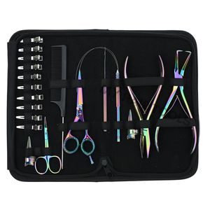 Kit d'outils pour extensions de cheveux avec pinces à sertir en acier inoxydable, outil de retrait de micro-perles, boucle de traction, mini-ciseaux et pinces bec de canard - Product Image 1