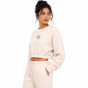 Women's Cropped Sweatshirt Oversized Drop Shoulder Cotton Fleece Long Sleeve Casual Fashion Pullover Custom Logo Apparel Factory - Product Image 3