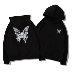 Sudadera con Capucha Unisex con Cierre, Corte Holgado, Estampado de Mariposas, Informal, para Otoño, 100% Algodón, Transpirable - Product Image 2