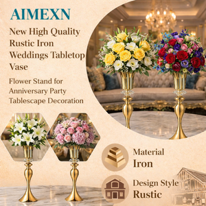 Support de vase à fleurs Aimexn GoldIron, élégant centre de table pour mariage, support décoratif en métal pour fleurs, fête, haute qualité - Product Image 2