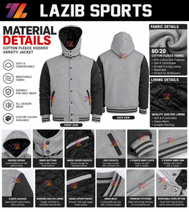 Chaqueta Varsity de Algodón con Capucha Personalizada al por Mayor para Hombre y Mujer, Chaqueta Letterman de Béisbol con Logotipo Bordado, Fabricante OEM Lazib - Product Image 6