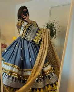 Ethnic Wear Afghan Kuchi Chiffon Floor Length Handmade Embroidered Beaded Appliqued Washable Tribal Afghan Kuchi <b>Wedding</b> <b>Dresses</b> - Product Image 2