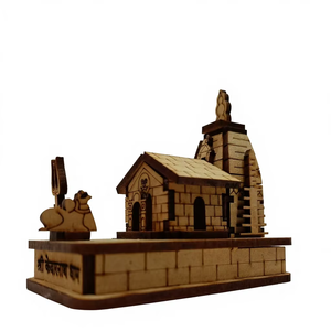 8 Inch MDF Wooden Ayodhya Ram <b>Mandir</b> 3D Model Brown Finish Decorative Wall Sign Collectible Gift Box Home Decor - Product Image 1