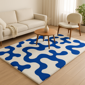 handmade luxury <b>carpet</b> blue irregular pattern zig zag geometrical design unique pattern eco friendly for home decor - Product Image 1