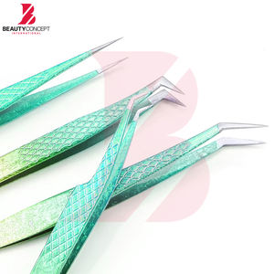 Ensemble de 6 pinces à cils texturées vert dégradé de qualité supérieure, antidérapantes, en acier inoxydable, pour extensions de cils volumineuses, outils pour cils - Product Image 5