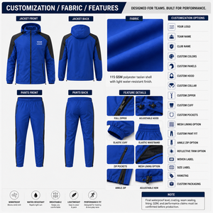Conjunto Deportivo Personalizado de Fábrica con Logotipo Impreso, Chaqueta con Capucha Cortavientos y Pantalones Deportivos Unisex con Cintura Elástica, Material Softshell - Product Image 5