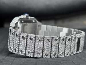 Reloj de pulsera para mujer estilo árabe, completamente cubierto de diamantes y moissanita, con esfera cuadrada pavé, movimiento automático, estilo hip hop. - Product Image 2