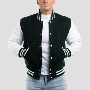 Veste universitaire personnalisée pour homme de qualité supérieure avec manches en cuir, veste bomber classique, fermeture à boutons, col et poignets côtelés - Product Image 2