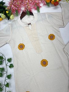 High-Quality Pure Cotton A-<b>Line</b> Kurta for Women - Embroidered Ethnic Wear Long Tunic with Straight <b>Pants</b> - Sustainable Handloom - Product Image 5