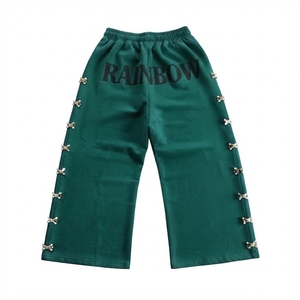 Mint Green Sweatpants With Rainbow Print And Rhinestone Details Elastic Waist <b>Men</b> Casual <b>Pants</b> <b>Summer</b> Style - Product Image 1