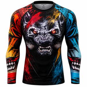 Maillot de compression à manches longues personnalisé Wolf Rash Guard, impression par sublimation, séchage rapide, respirant, polyester et élasthanne, MMA, BJJ, gym - Product Image 1